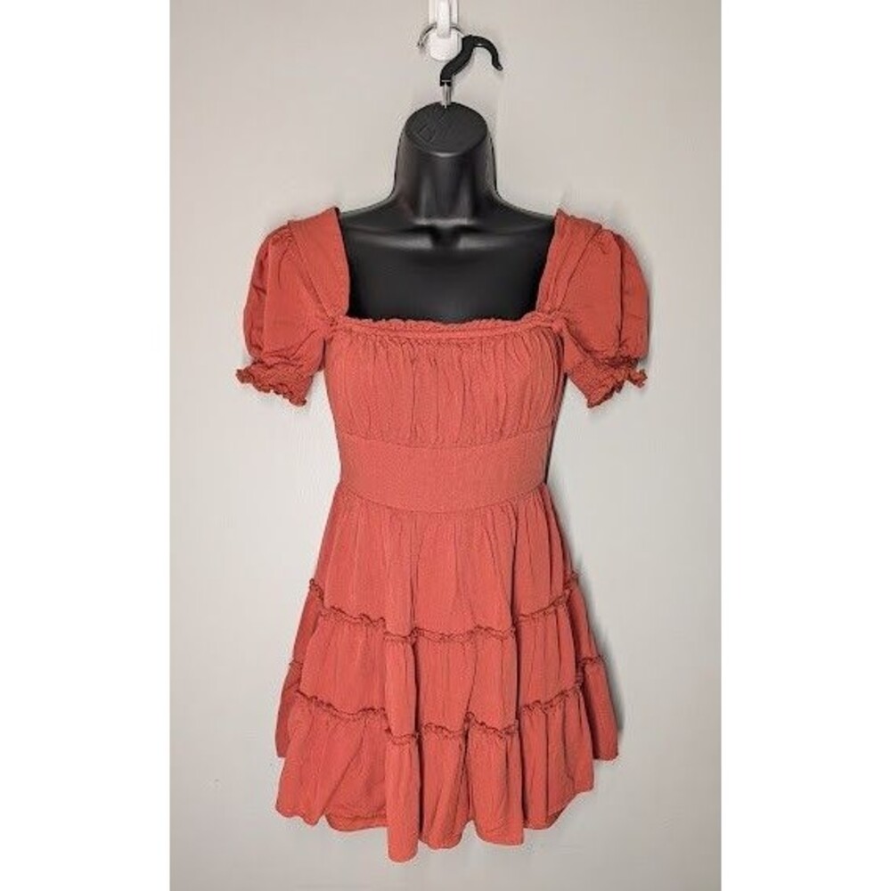 Altar'd State Mini Dress Womens Size XS Orange Gauze Tiered Smocked Cottagecore